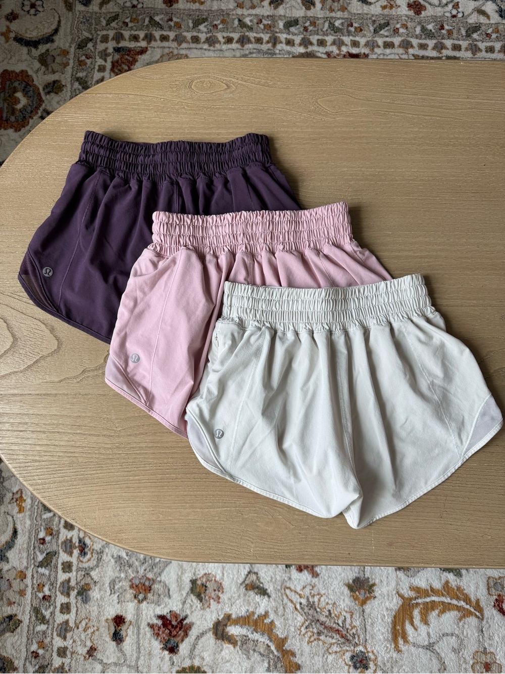 BUNDLE OF 3 Lululemon Hotty Hot Shorts SIZE 2 - Plum, Pink, Cream/Bone